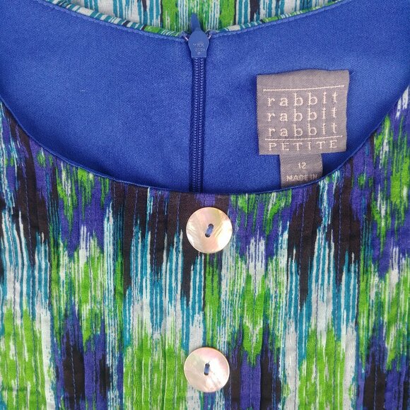 Rabbit Rabbit Rabbit blue green cotton dress shell buttons 12 Petite - Picture 4 of 13